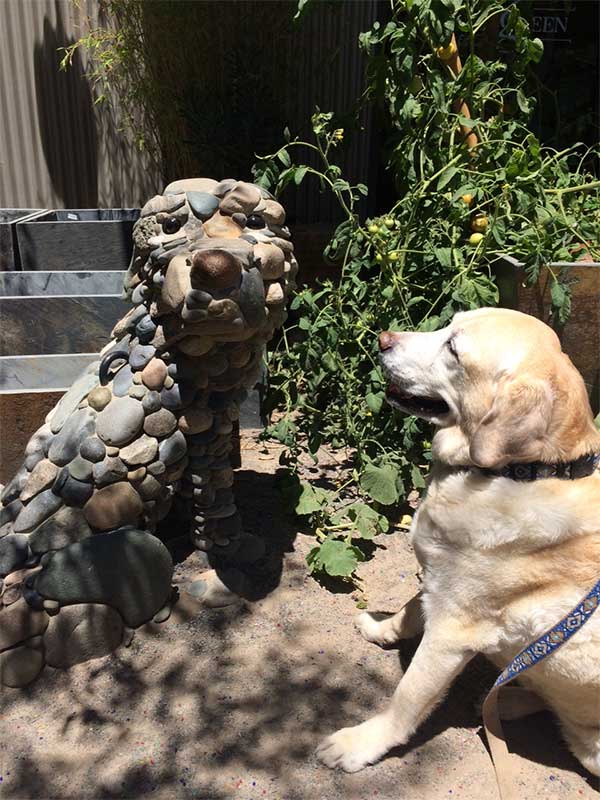 Kayla with stone dog Cornerstone