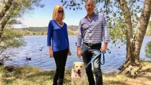 A vibrant dog park bathed in sunlight features abundant greenery with mature trees, offering ample shade for leisurely outdoor activities. In the distance is a well-equipped playground that presents an additional activity area. An inviting picnic table spreads out nearby, ideal for enjoying meals al fresco or taking relaxing breaks from play. A neatly-placed trash bin aids in maintaining the park's cleanliness for everyone's enjoyment. Dominating the scene is a generously wide dirt path gracefully curving through the expanse of grass, promising exploratory walks and lively fetch games.