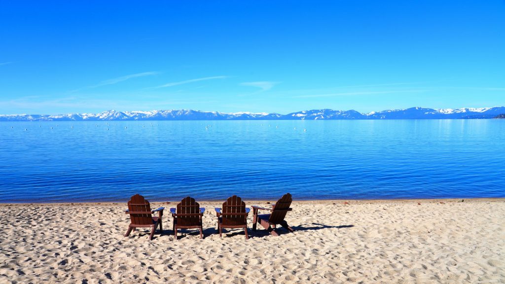 Chairs on Lake Tahoe beach