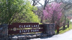 Clear Lake State Park sign in the spring