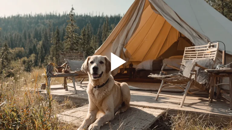 Video thumbnail of dog glamping with play button o