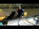 An adventure-and-nature loving man, donned in a vibrant blue shirt, sits in an eye-catching yellow kayak on a scenic waterbody. The serene atmosphere around him is further enhanced by the lush green trees enveloping the expanse. At his side, taking in the sights with him is his loyal black canine companion, both of them seeking adventure and connection in nature's embrace. Ideal for dog owners looking for bonding activities with their furry friends amidst natural beauty and tranquility.
