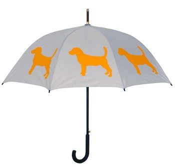 Umbrella with gold beagles on it