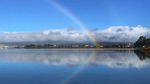 Rainbow over San Leandro shoreline