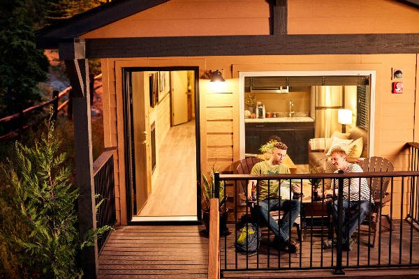 Tenaya Lodge Explorer Cabins Porch at night