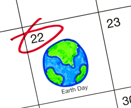 calendar with earth day, april 22, circled