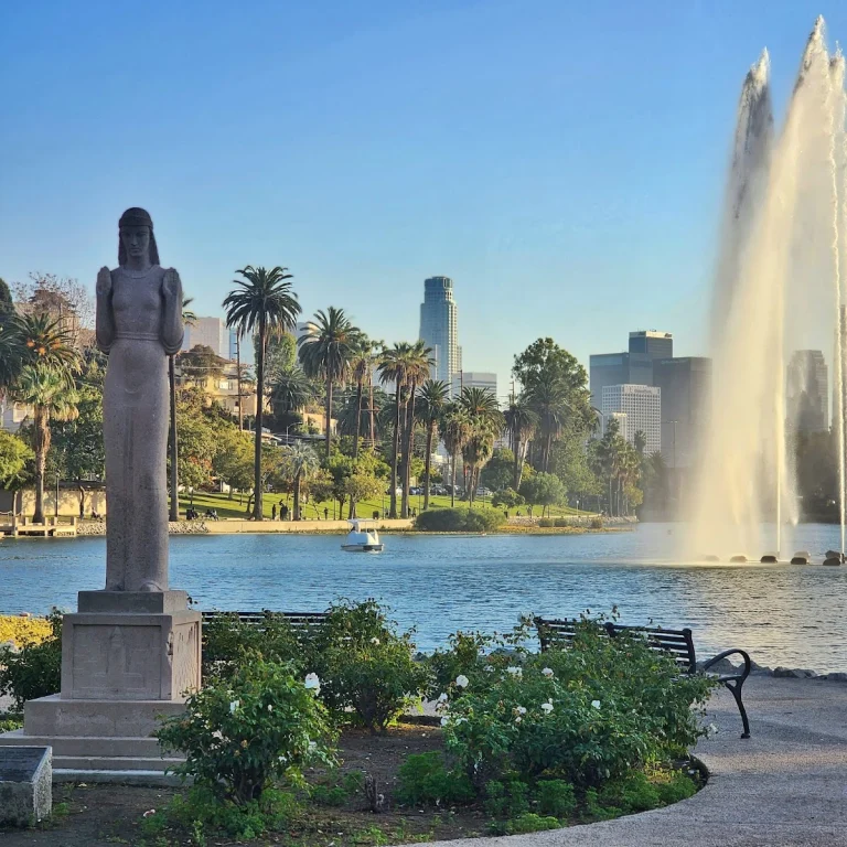 Echo Park Lake, a dog-friendly lake in Los Angeles, California