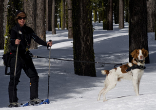 Janet and Bodie on a snowshoe adventure