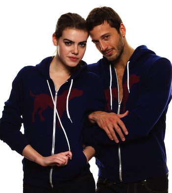 guy and girl in dog silhouette hoodies