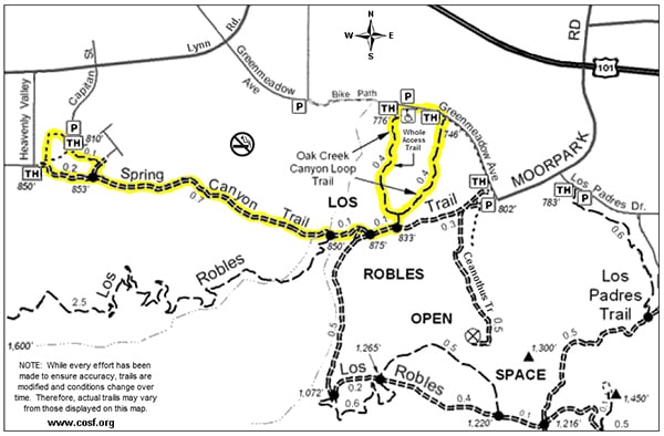Map to Los Robles Nature Walk
