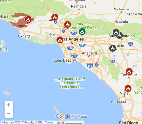 Calfire map of southern california fires