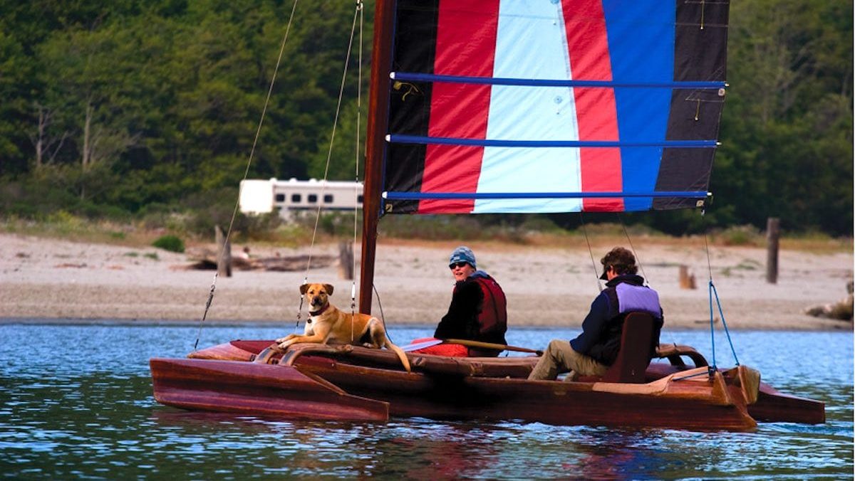 Dog and person in sailboat in Mendocino County