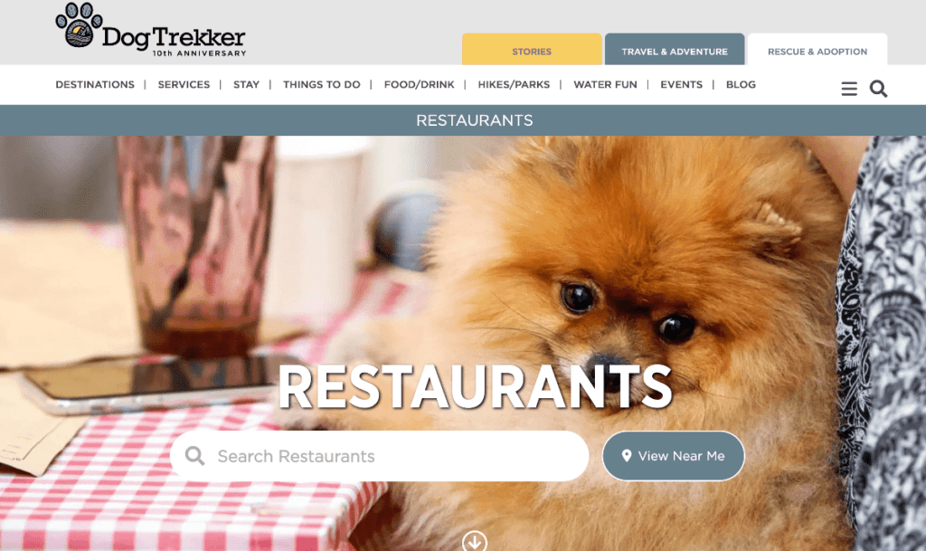 Restaurants search on DogTrekker.com