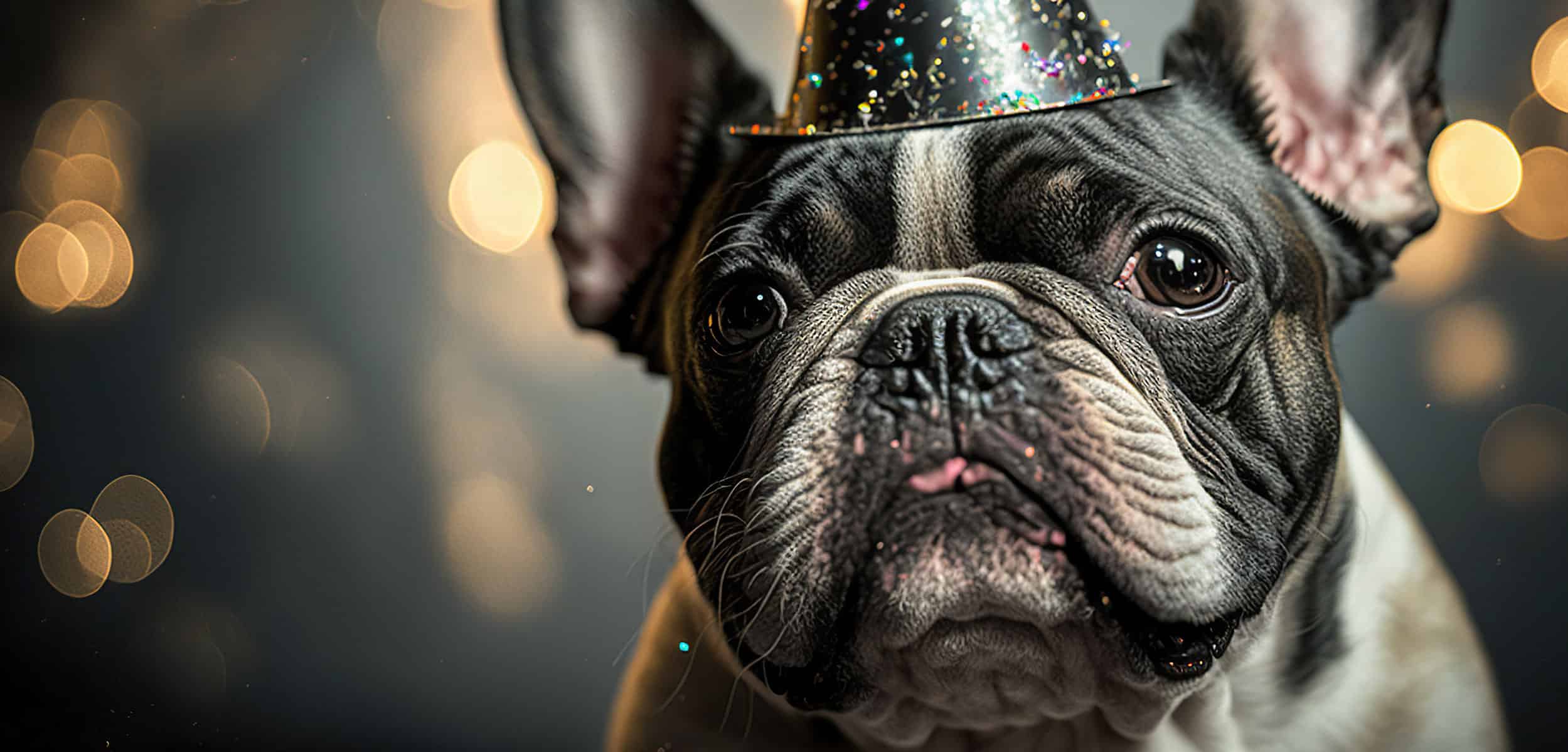 Dog with party hat on