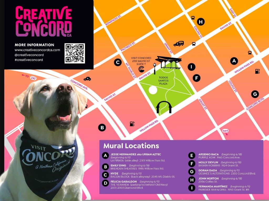 Graphic list of dog-friendly Concord mural locations