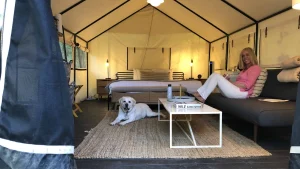 Maya and Rox at AutoCamp Yosemite.