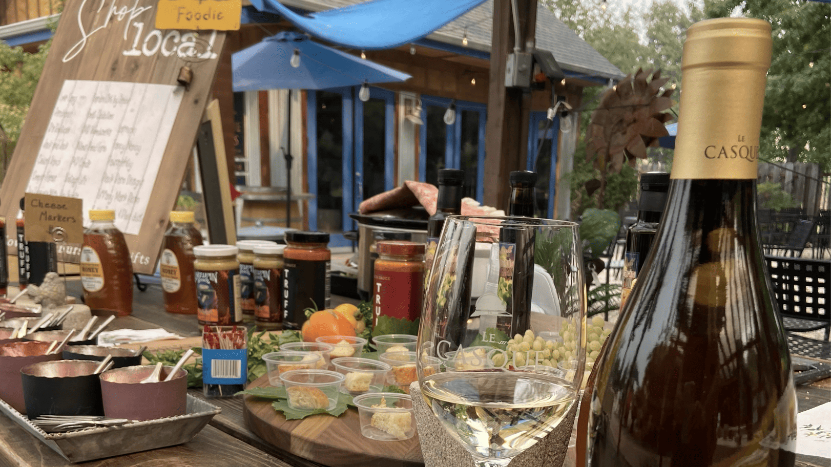 wine and food spread at Casque Wines