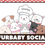 Illustrated poster for a "Furbaby Social" event. It includes charming drawings of dogs and cats, with one dog wearing a chef's hat labeled "Shafer." The top corners display logos: "Infinite Love Animal Rescue" on the left and "Depot" on the right. The text invites attendees to enjoy some Chillin' and Grillin' activities.