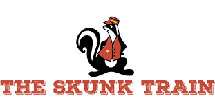 This illustration features a skunk dressed as a train conductor, set against the words