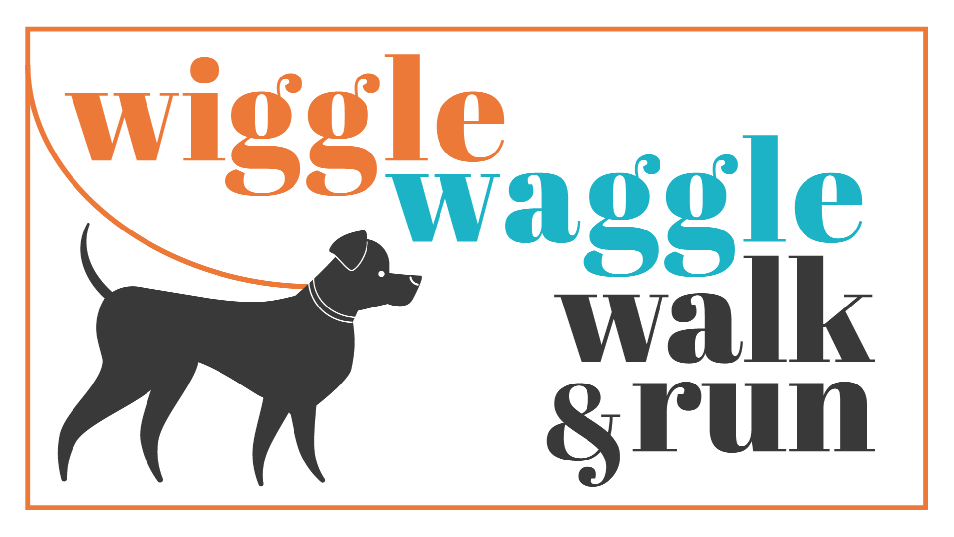 A silhouetted dog on a leash stands out against a colorful backdrop, with the text "wiggle waggle walk & run" in eye-catching orange and blue. This lively design embodies the fun and vibrant atmosphere of Pasadena Humane. Perfect for dog owners looking for exciting activities to enjoy with their pets.