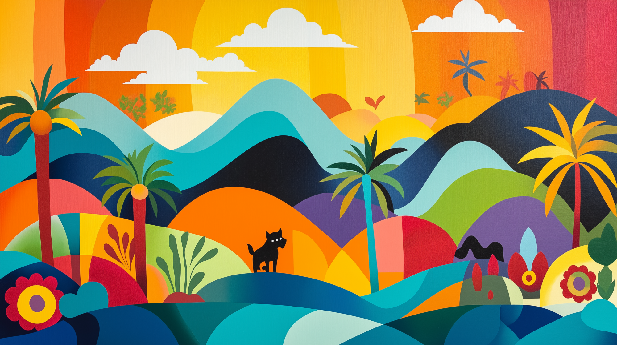 A vibrant dog park bathed in sunlight features abundant greenery with mature trees, offering ample shade for leisurely outdoor activities. In the distance is a well-equipped playground that presents an additional activity area. An inviting picnic table spreads out nearby, ideal for enjoying meals al fresco or taking relaxing breaks from play. A neatly-placed trash bin aids in maintaining the park's cleanliness for everyone's enjoyment. Dominating the scene is a generously wide dirt path gracefully curving through the expanse of grass, promising exploratory walks and lively fetch games.