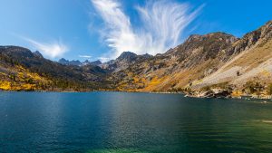 Bright sun at lake sabrina near bishop california
