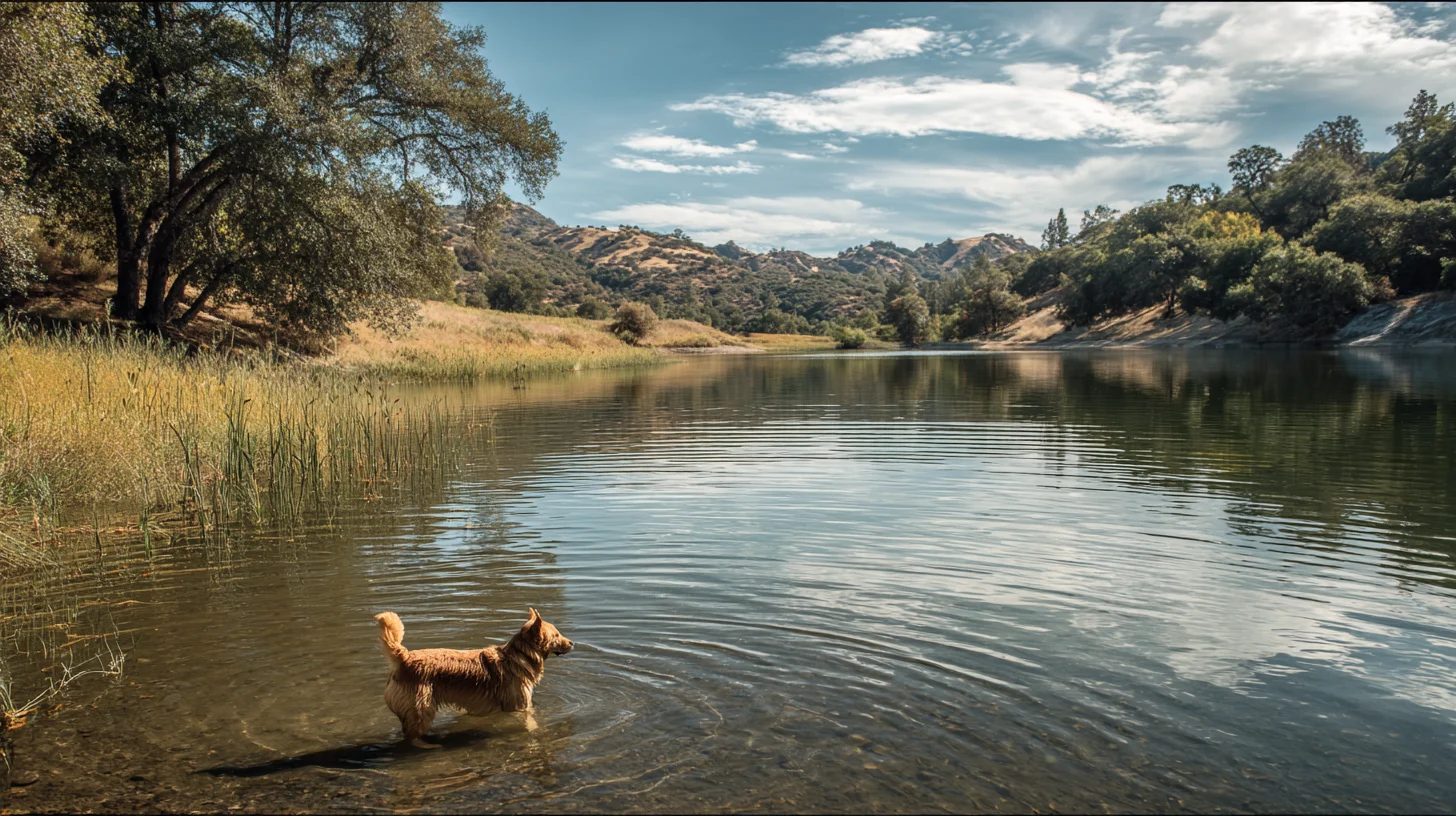 Dog in a lake at a california state park --ar 169