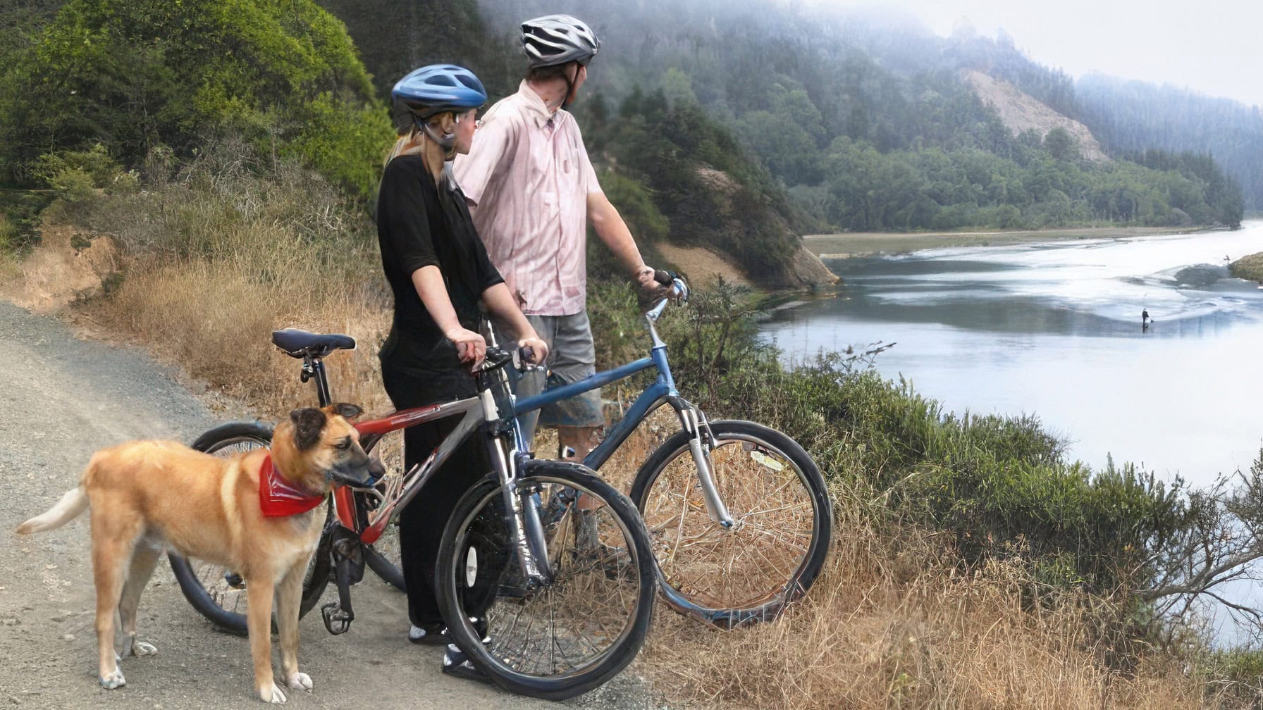 Couple with bikes at Stanford Inn