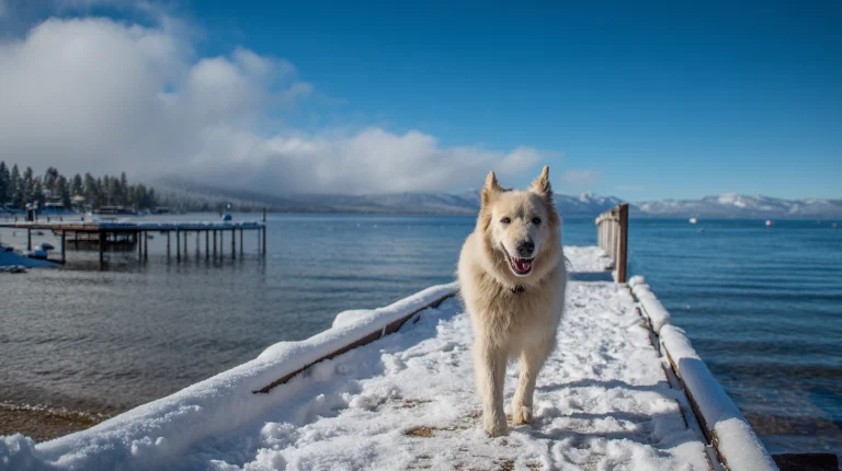 Lake tahoe winter fun with dogd --ar 169 --v 7