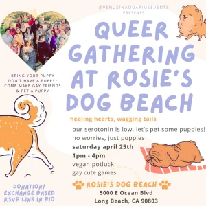 queer gathering at Rosie’s dog beach April 25th Saturday at 1pm – 4pm